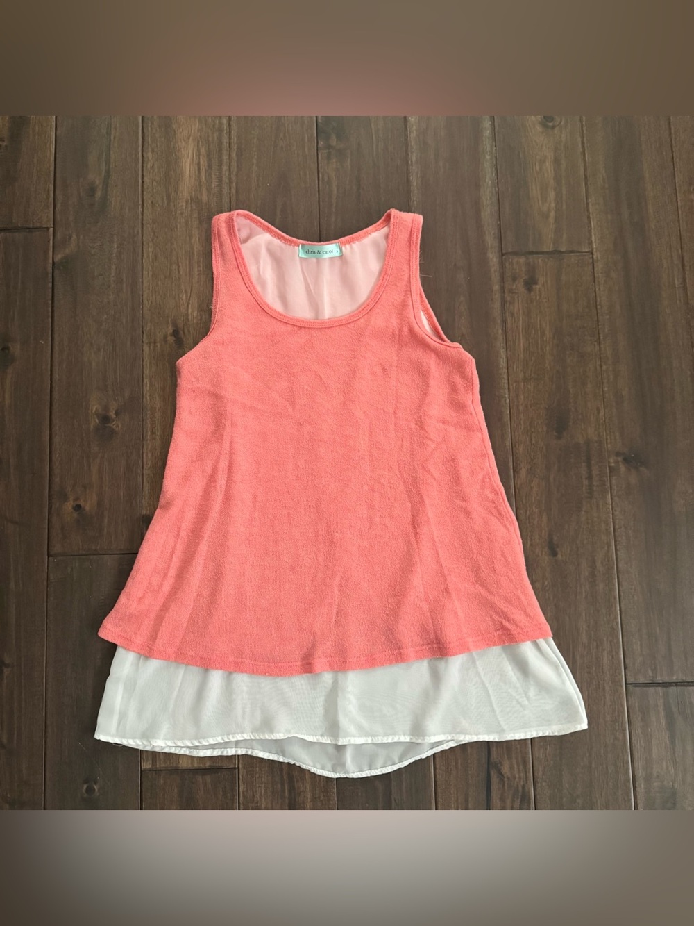 Chris & Carol Coral and White Tiered Relaxed Tank Top S